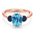 thumbnail image 3 of Gem Stone King 18K Rose Gold Plated Silver Swiss Blue Topaz and Blue Sapphire Engagement Ring for Women | 2.95 Cttw | Oval Checkerboard 9X7MM | Gemstone November Birthstone | Size 9, 3 of 6