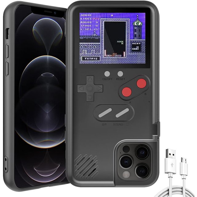 Funda protectora para Gameboy, carcasa retro para teléfono con juegos 3D, incluye 36 juegos clásicos, compatible con iPhone 11(Negro)