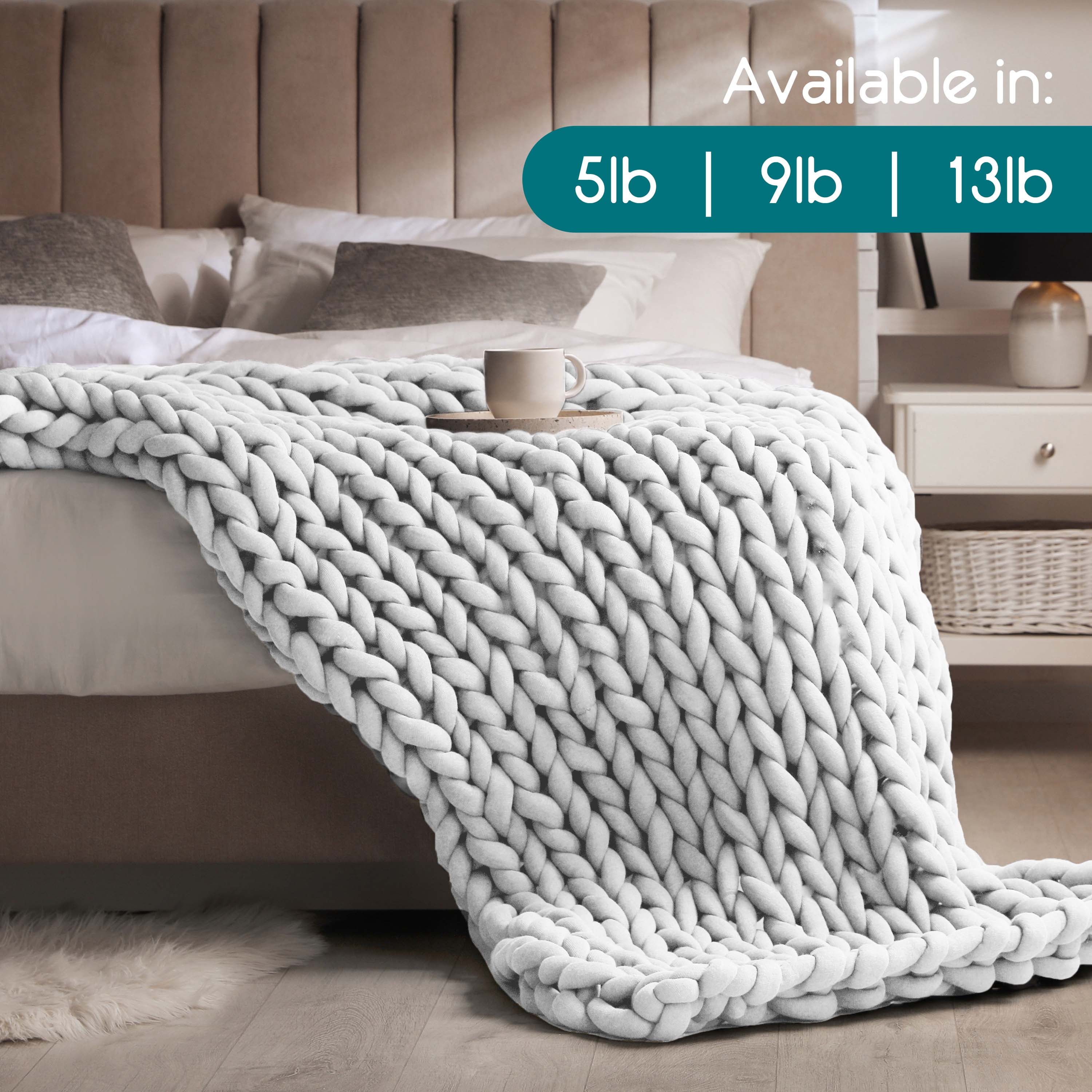 Vellux 9lb Full Weighted Throw | Chunky Knit Soft Breathable Blanket | Grey
