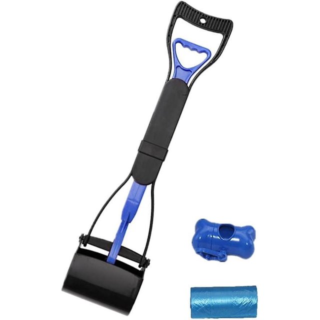 Pala para recoger excrementos plegable, 60 cm, mango largo con pinzas dentadas resistentes, pinza para recoger excrementos para exteriores e interiores, para perros y gatos, bolsas de basura