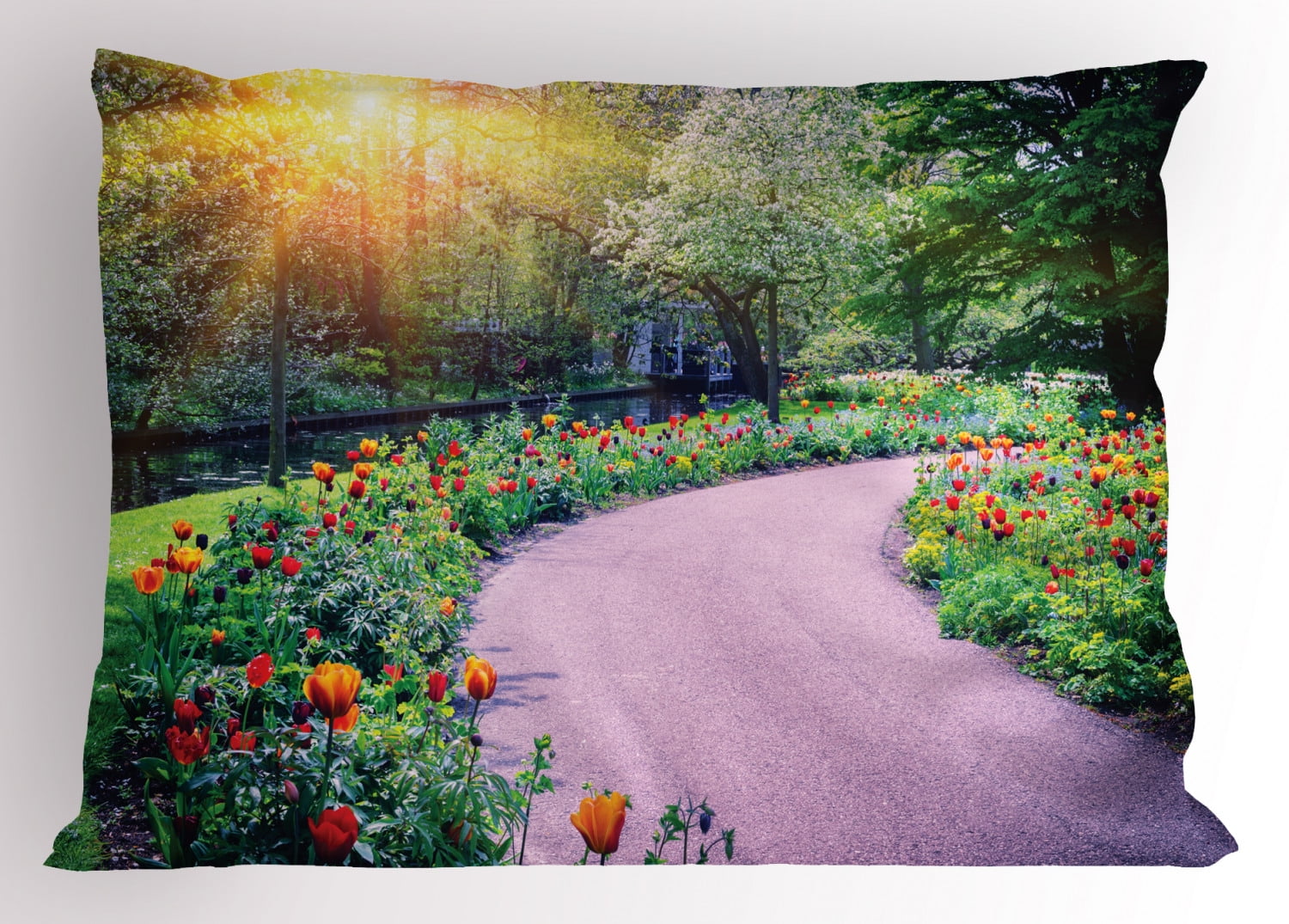 Garden Pillow Sham Spring Landscape with Colorful Tulips Keukenhof
