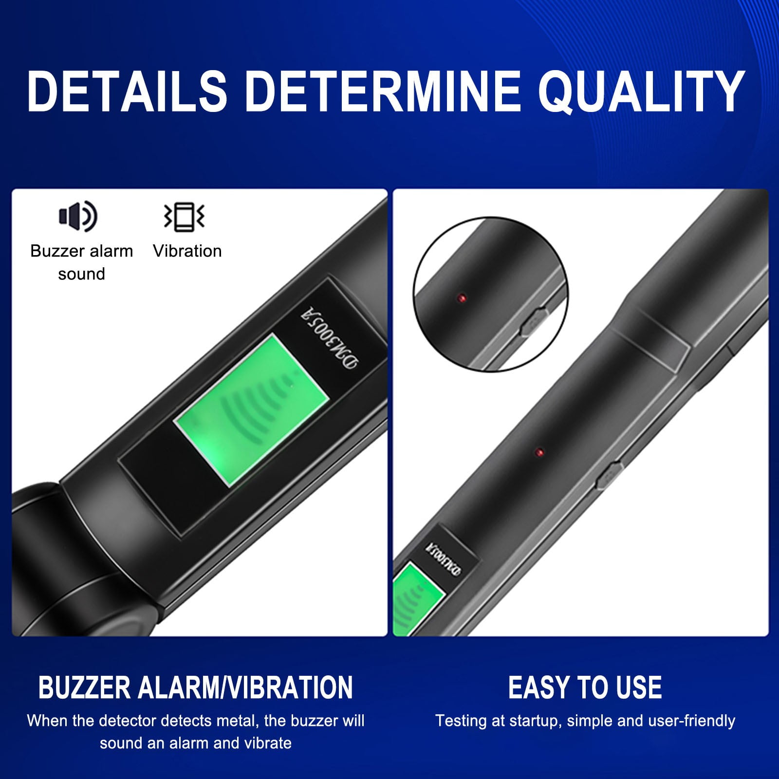 Handheld Metal Detector Portable Foldable 140 mm Probe with Silent Vibration and Buzzer Alarm Modes