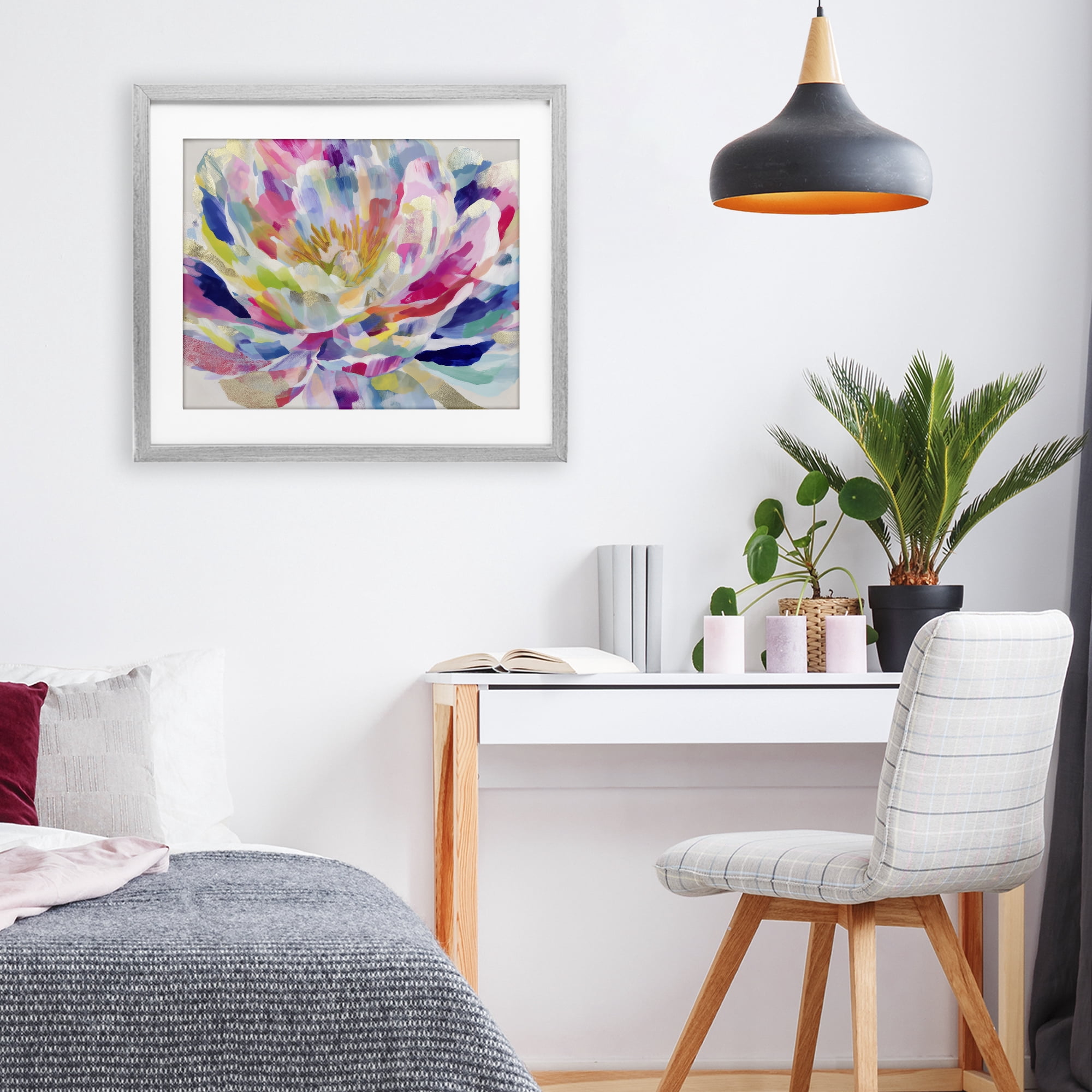 Stupell Industries Dahlia in Pink & Blue Gray Framed Print Under Glass, design by Chromatic Storm Studio