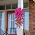 thumbnail image 2 of Artificial Hanging Flowers for Outdoors Summer Decoration, Fake Hanging Plants Faux Petunias with Eucalyptus, UV Resistant No Fade Plastic Realistic Silk Flowers for Porch Patio Balcony Indoor, 2 of 6