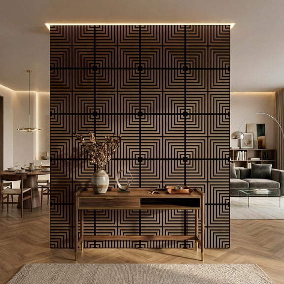 MuroPanel Concentric Square Acoustic Wood Slat Wall Tiles 4-Pack 24"x24", 3D Wall Panels, Walnut
