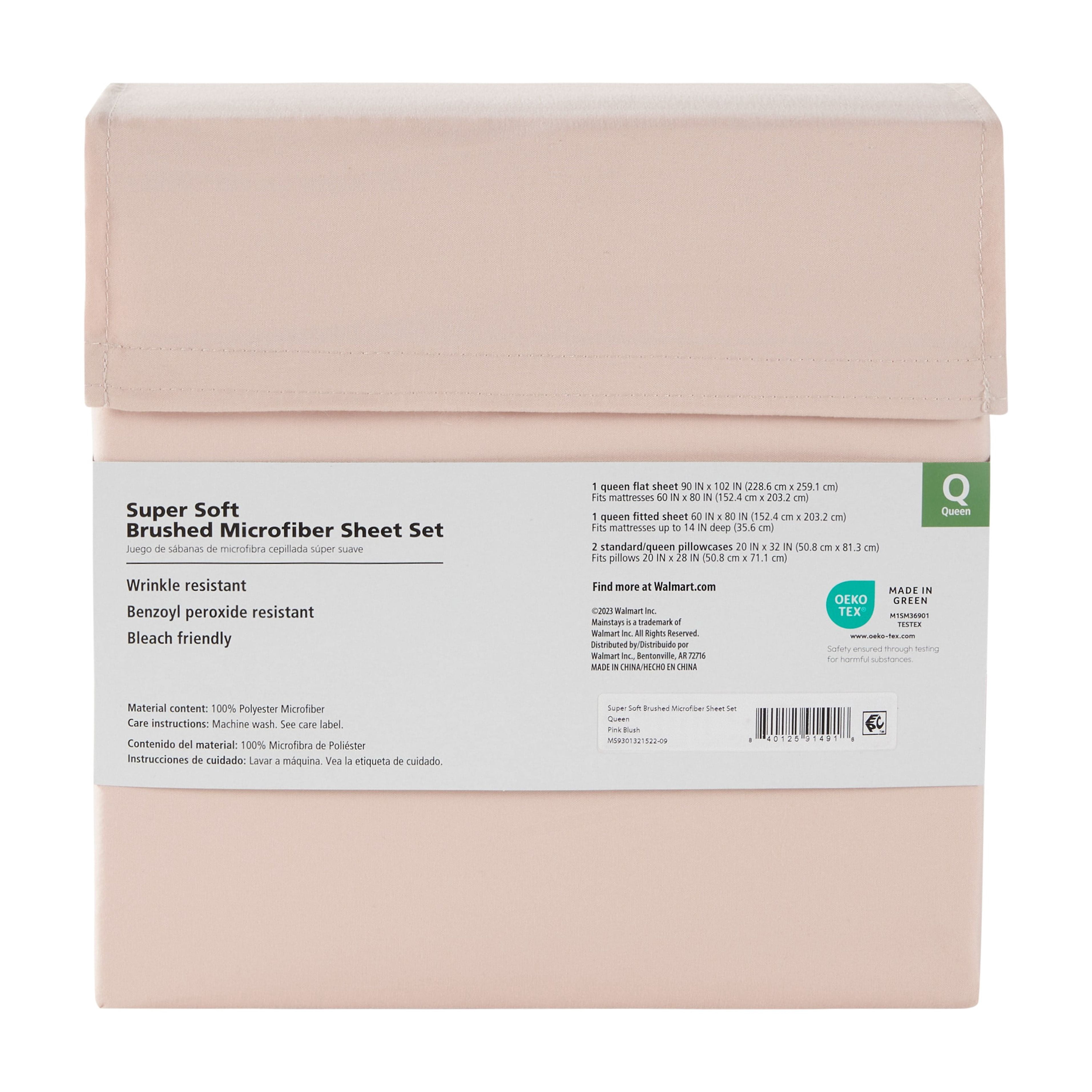 Mainstays Super Soft High Quality Brushed Microfiber Bed Sheet Set, Twin-XL, Pink Blush, 3 Piece