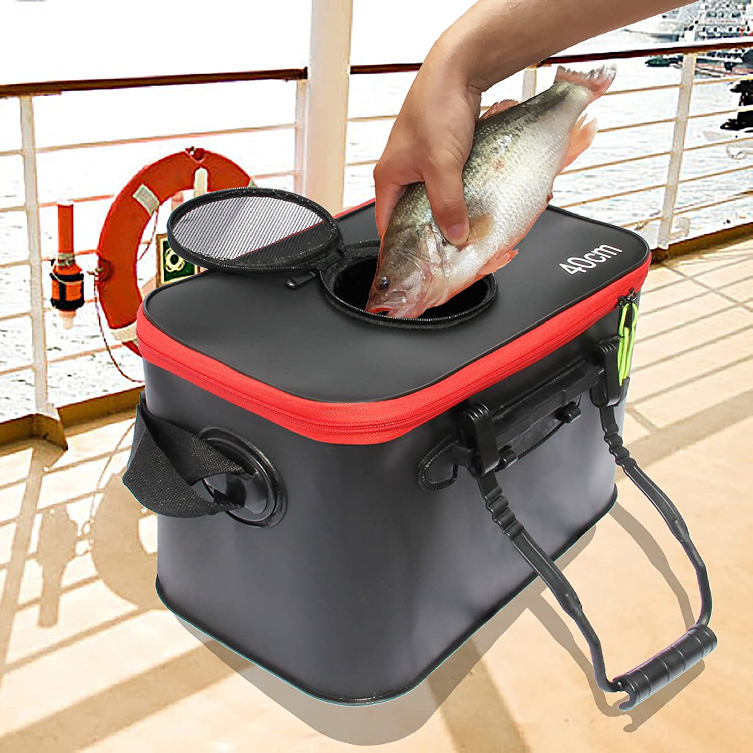 Fishing Bucket Foldable Portable EVA Live Well Fresh Fish Bait Tank 3 Or 8  Gal