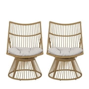 Jabe Wicker Outdoor High Back Lounge Chairs, Set of 2, Light Brown and Beige