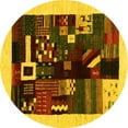 thumbnail image 1 of Ahgly Company Machine Washable Indoor Round Abstract Yellow Contemporary Area Rugs, 8' Round, 1 of 4