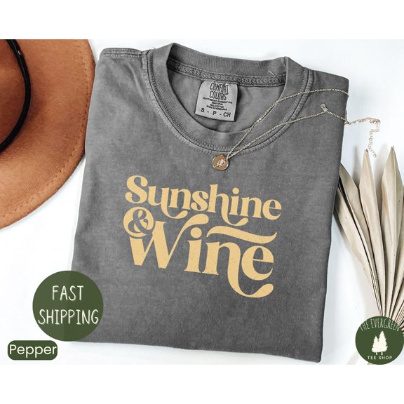 Velto Sunshine And Wine Graphic Tshirt Summer Inspired Casual Outfit Brunch Vacation Celebration For Women, Full Size S-5XL