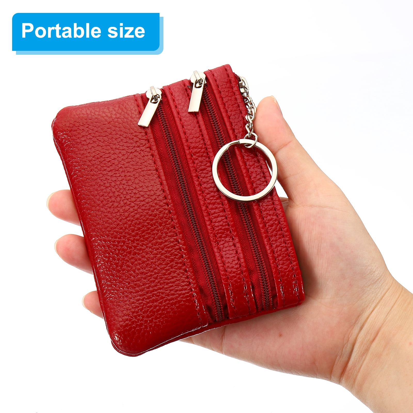 Unique Bargains Leather Change Purses Small Organizer Bags Dark Pink