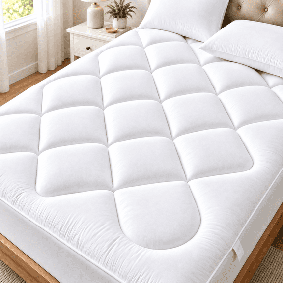 SORMAG Queen Mattress Pad, Pillow Top Mattress Topper with Quilted Fitted Design, Extra Plush Down Alternative Mattress Protector Cover,Soft Breathable & Machine Washable (60x80inch, White)