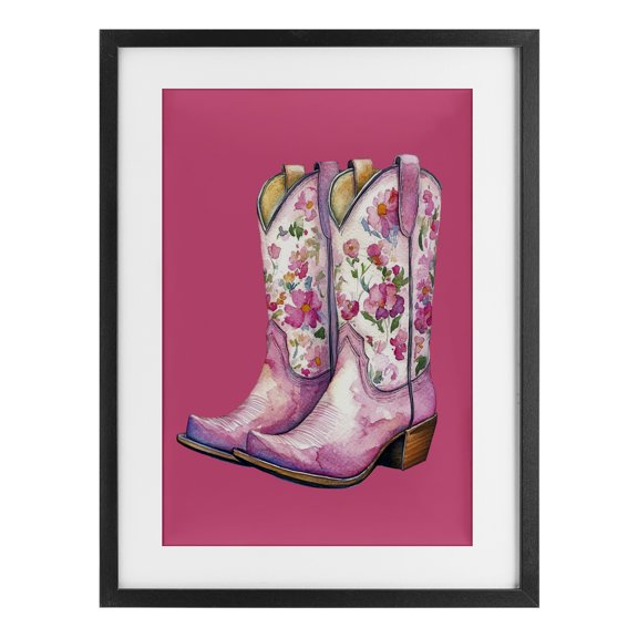 Stupell Industries French Country Glam Cowgirl Boots on Pink Black Framed Print Under Glass, 14 x 20, by Lettered and Lined