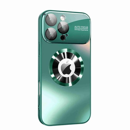Dteck Magnetic Plating for iPhone 17 Pro Case, Compatible with MagSafe Accessory Drop Full Camera Lens Protector Large Window Logo View Dust-Proof Matte Shockproof Cover, Darkgreen