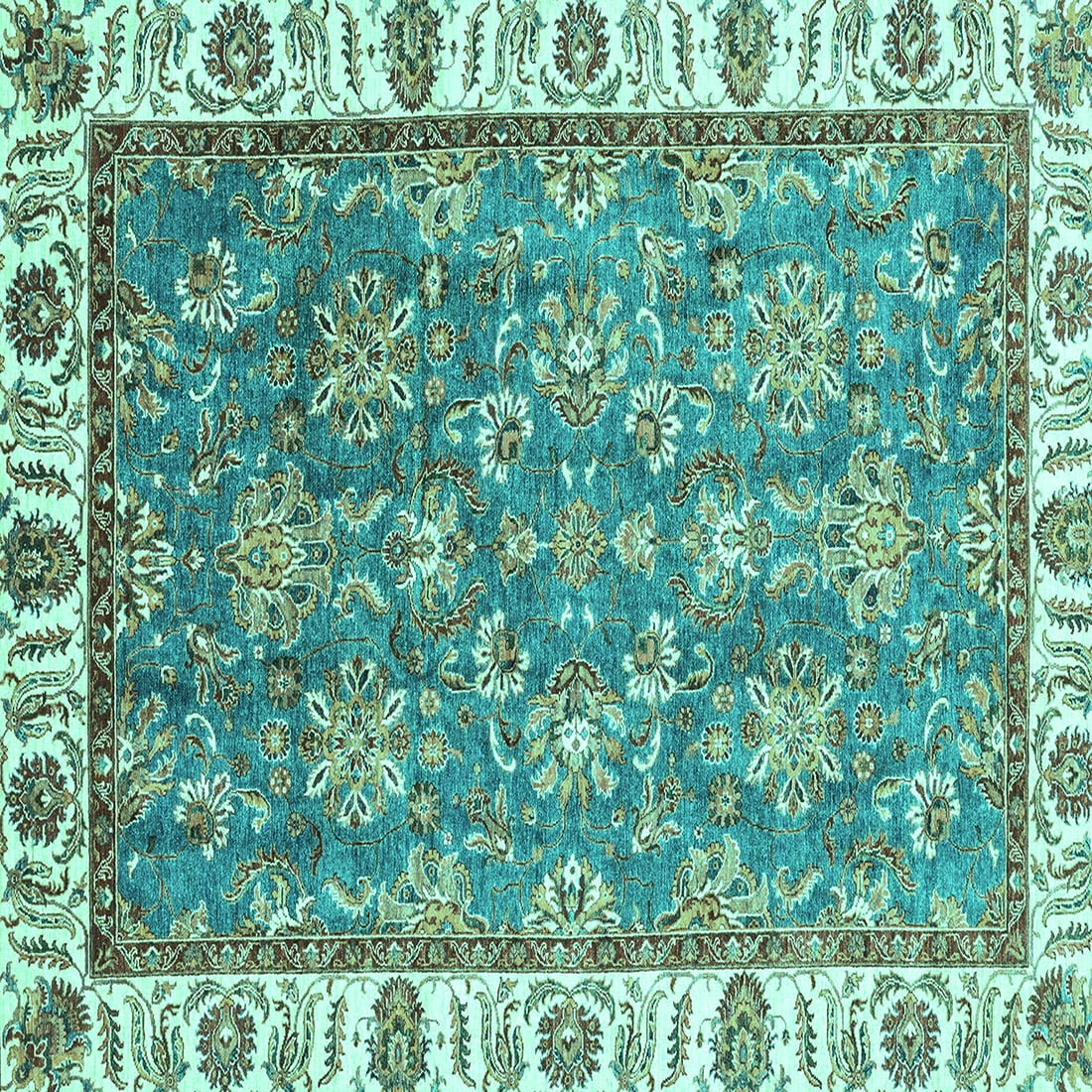 Ahgly Company Indoor Square Abstract Turquoise Blue Modern Area Rugs, 7 ...