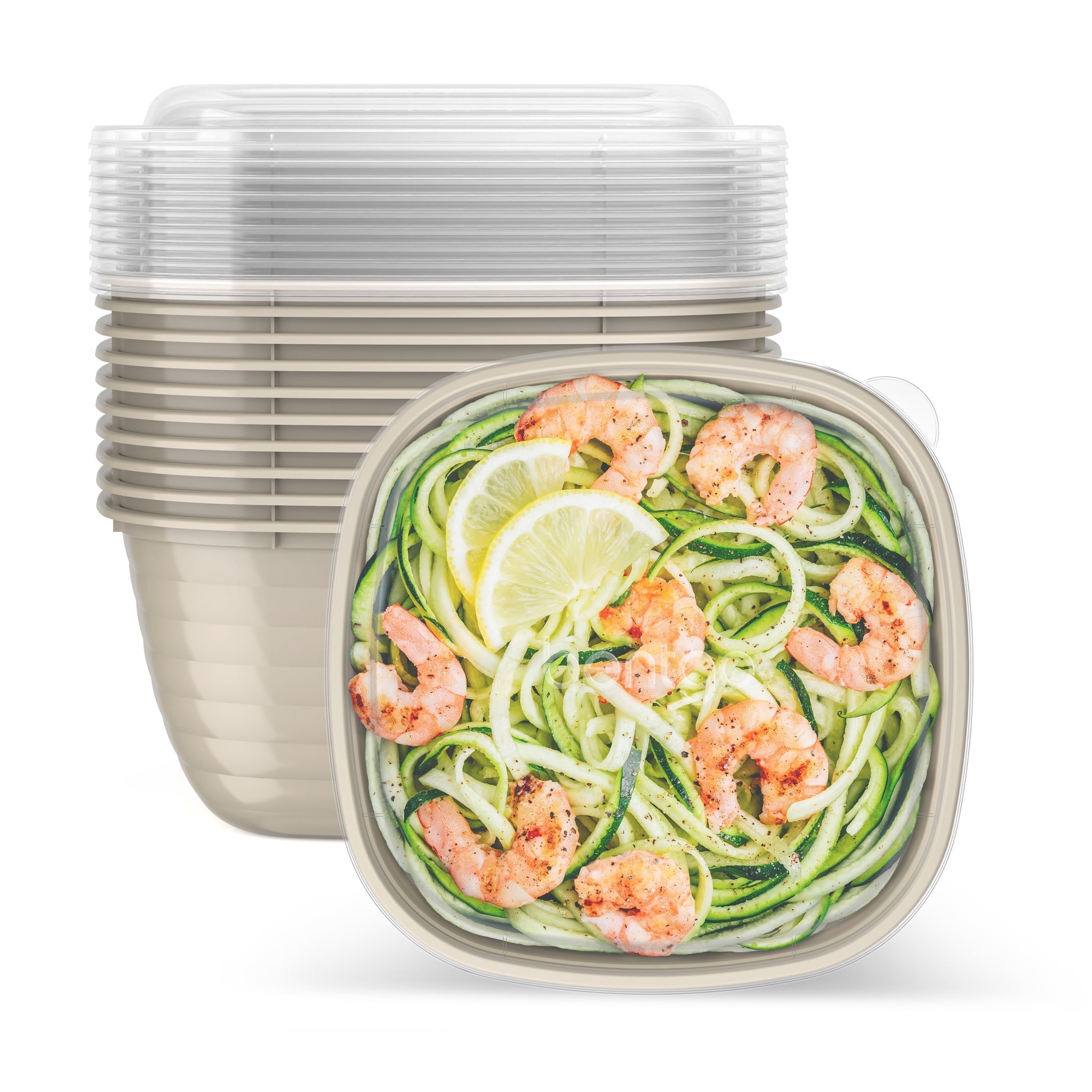 (2 pack) Bentgo Prep - 1-Compartment Bowls with Custom Fit Lids - Reusable, Microwaveable, Durable, & BPA-Free, Freezer and Dishwasher Safe Meal Prep Food Storage - 10 Bowls & 10 Lids (Champagne)