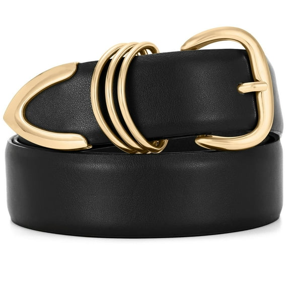 SUOSDEY Women Leather Belts Black Belt for Jeans Dresses Pants with Metal -tail Design