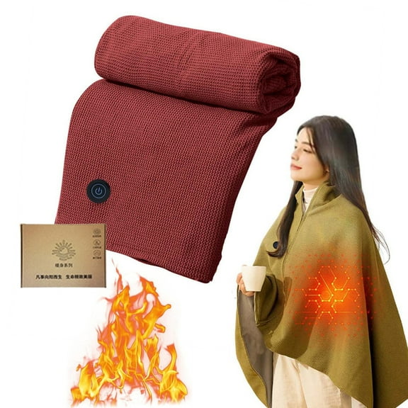 Bxaolu Heated Blanket Battery Operated, Winter Warm Cordless USB Heated Shawl,Outdoor Portable Electric Blanket,31.5" x 59" Softnees Heating Blanket for Neeck and Shoulder, Red