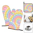 thumbnail image 4 of Kitchen Gloves Heat Insulation Pad Three Sets Of Heat Proof Waterproof Fabric Easy To Clean For Pot Cover Microwave Oven End Bowl Plate Gray Tie-Dye Background Rainbow Colors_2, 4 of 8