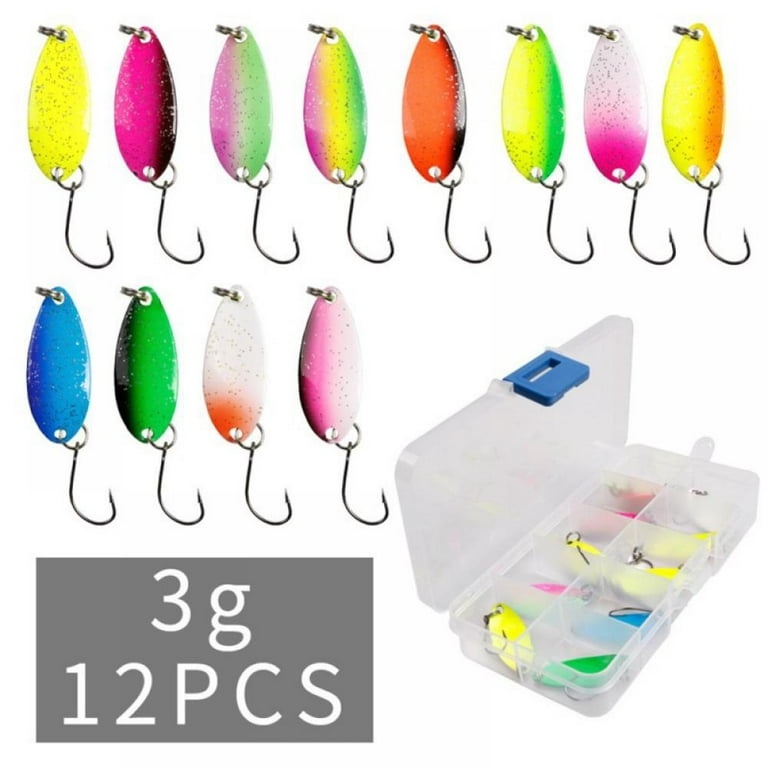 Fishing Spoon Lure Set Sequined Baits for Trout, Char and Perch Fishing  with Tackle Box (Pack of 12/48) 