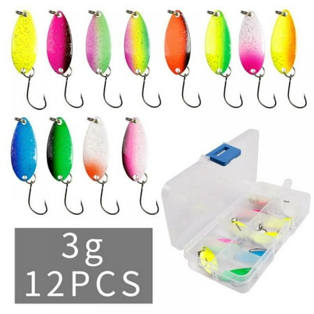 Fishing Spoon Metal Lure for Trout - 12pcs Colorful Trolling Spoon Lures Casting Spinner Bait Single Hooks Fishing Jig Spoon Lure for Trout Bass Crappie Char Walleye Perch