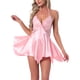 thumbnail image 1 of INSPIRAR CHIC Lencería de Mujer Satén Sexy Babydoll Halter Espalda Abierta Dobladillo Asimétrico Teddy Cuello en V Sheer Sujetador Incorporado Cami XL Rosa, 1 of 6