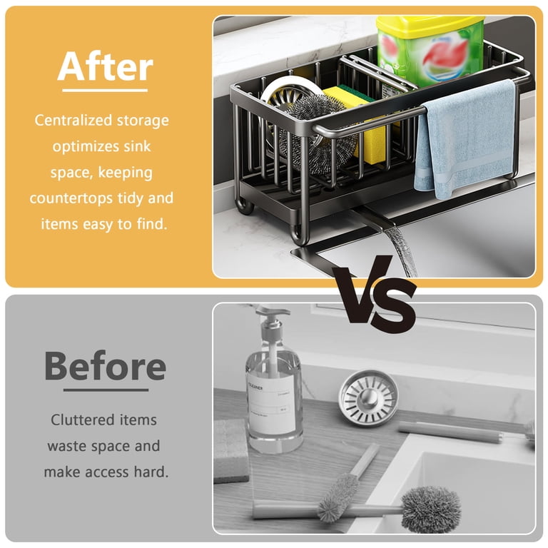 BEVTEE Dish Brush Holder with Towel Bar, Black photo 3