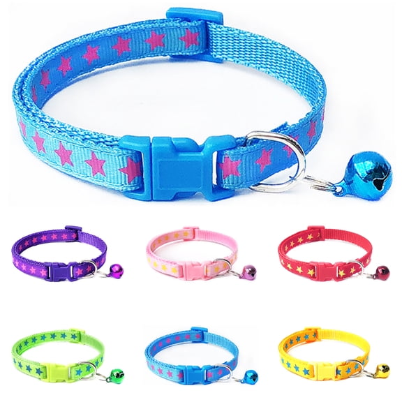 Walbest Pentagram & Reflective Cat Collar with Bell Basic Dog Cat Collar Buckle Adjustable Polyester Cat Dog Collar or Seatbelts