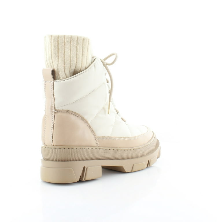 Sam Edelman Tabitha Moonbeam Lace Up Quilted Ribbed Cuff Combat Chunky Boots Moonbeam 6.5