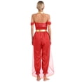 thumbnail image 3 of TiaoBug Womens Shiny Sequins Off Shoulder Jumpsuit with Choker Flowy Tassel Rompers One Piece Outfits Red 3XL, 3 of 6