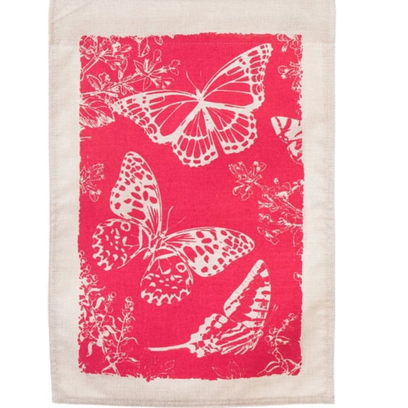 Evergreen Burlap House Flag - Bustling Butterflies