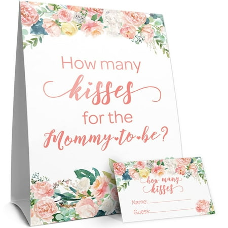 Floral Baby Shower Game How Many Kisses Standing Sign And 30 Floral Baby Shower Game How Many Kisses Standing Sign And 30