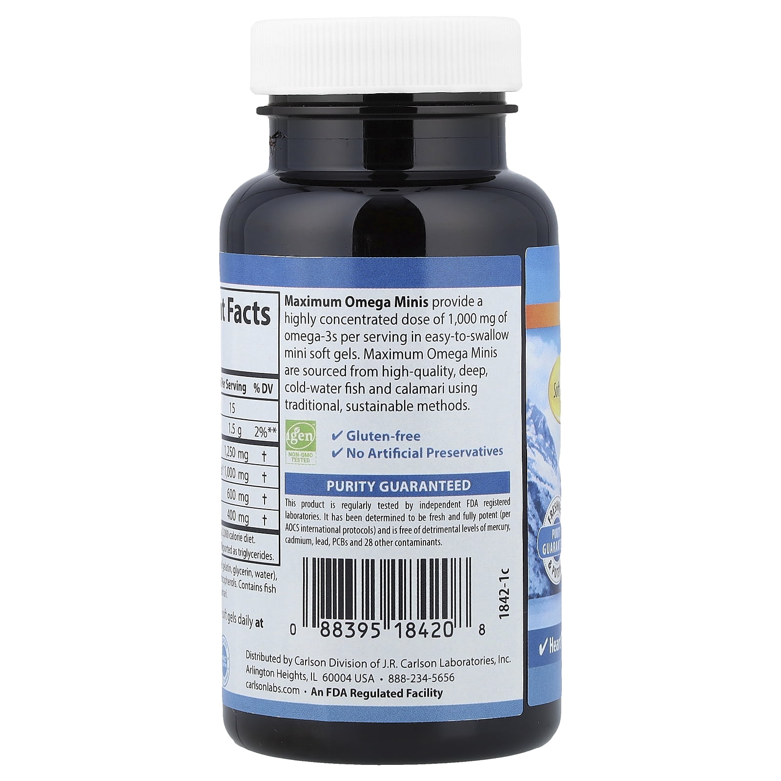 Carlson Maximum Omega Minis, Natural Lemon, 60 Mini Soft Gels (500 mg per Soft Gel)