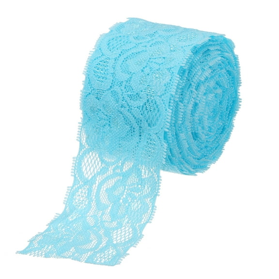 Uxcell Lace Trim 10 Yards 2 inch Flower Elastic Lace Ribbons for Package Decoration Wedding Headbands Sea Blue