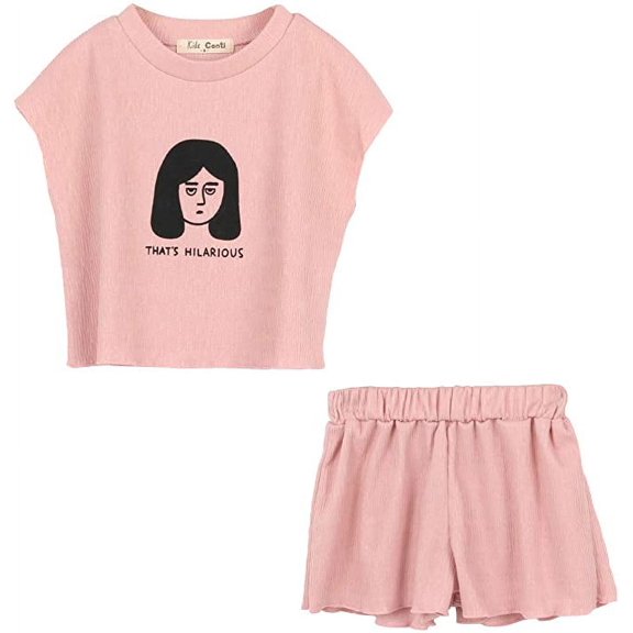 ContiKids Little Girls Summer Outfit Clothing Set Sleeveless Shirts and Shorts 2PCs Clothes Set Pink 3-4 Years