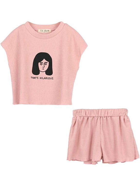 Little Girls Summer Outfit Clothing Set Sleeveless Shirts and Shorts 2PCs Clothes Set Pink 3-4 Years