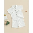 thumbnail image 3 of GXFC Toddler Baby Boys Summer Solid Shorts Outfits Kids Boys Short Sleeve Button Turn-Down Collar T Shirt Tops with Pocket and Short Pants Set Casual Clothes 2Pcs 6M-4T, 3 of 9