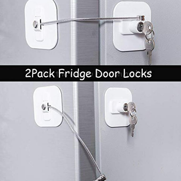 Refrigerator Lock, Mini Fridge Lock with Key for Adults, Lock for a Fridge,  Cabinet Door(White 2Pack)