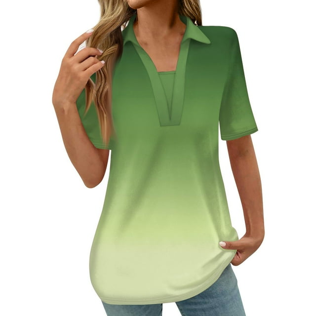 COM1950s Shorts pour Femmes, Blouses pour Femmes, Mode Blouses Imprimées Dégradées pour Femmes T-Shirt à Manches Courtes Col Rabattu, Blouses pour Femmes Mode, Blouses pour Femmes Mode, Hauts pour Femmes