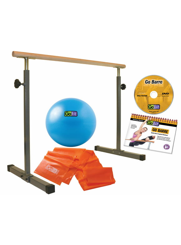 GoFit GoBarre - Portable, Adjustable, Ballet Bar Set Includes Resistance Bands and Core Ab Ball