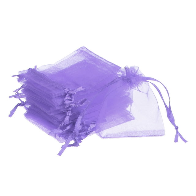 Uxcell Organza Bags, 50 Pcs 3.54x2.8 Inch Drawstring Mini Pouches for Party Wedding, Purple