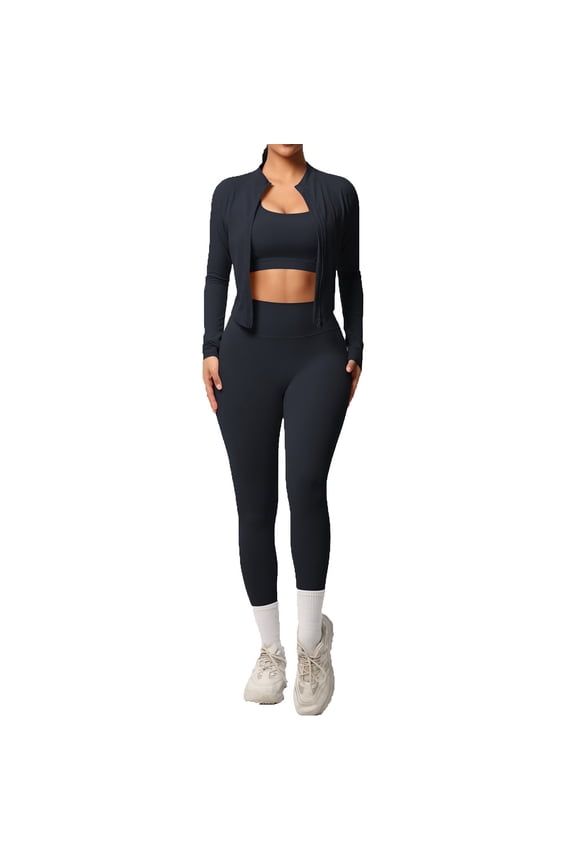 3 Piece Workout Sets For Women Yoga Sports Bra High Waisted Leggings Athletic Jacket Casual Running Fitness Yoga Wear Trendy Outfit