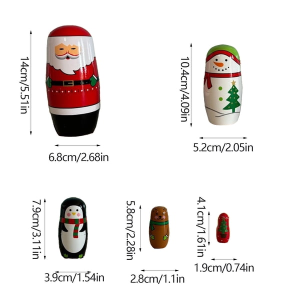 Poupées Gigognes Bonhomme De Neige – 5 Pièces En Bois – Matriochka De Noël – Déco Et Jouet éducatif