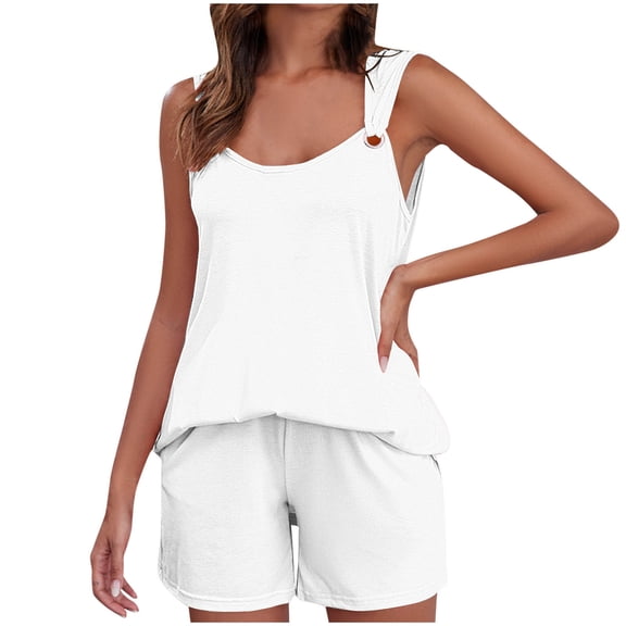 Chbgutlmr Summer Outfits for Women 2 Piece Set Sleeveless Tank Tops Wide Leg Shorts Casual Loose Summer Comfy Basic Sets