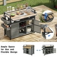 thumbnail image 4 of YIYADO 52.8" Grey Wicker Outdoor Grill Cart with Drop Leaf, Poly-Wood Tabletop, Lockable Wheels, Storage Cabinet, Wine Rack & Spice Shelf for Patio, Garden, or Poolside Use, 4 of 7