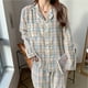 thumbnail image 4 of Conjunto de pijama de mujer de 2 piezas, ropa de dormir, ropa de estar por casa, manga larga, botones, 4 of 5
