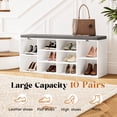 thumbnail image 3 of Mvvte Shoe Bench with Removable Fabric Pad, Storage Bench with Padded Seat, Entryway Bench with 10 Cubbies, for Bedroom, Mudroom, Hallway & Closet (White, 41"D x 11.2"W x 16.75"H), 3 of 8