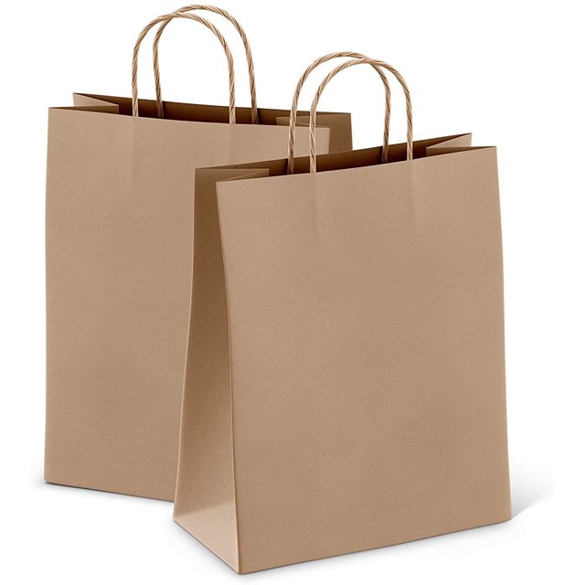 Bolsas de compras marrones 13" x 7" x 17"; Paquete de 10 bolsas de papel marrón con asas a granel; Bolsas de regalo marrones con asas de 150 GSM a granel; Bolsas marrones con asas a granel; Bolsas