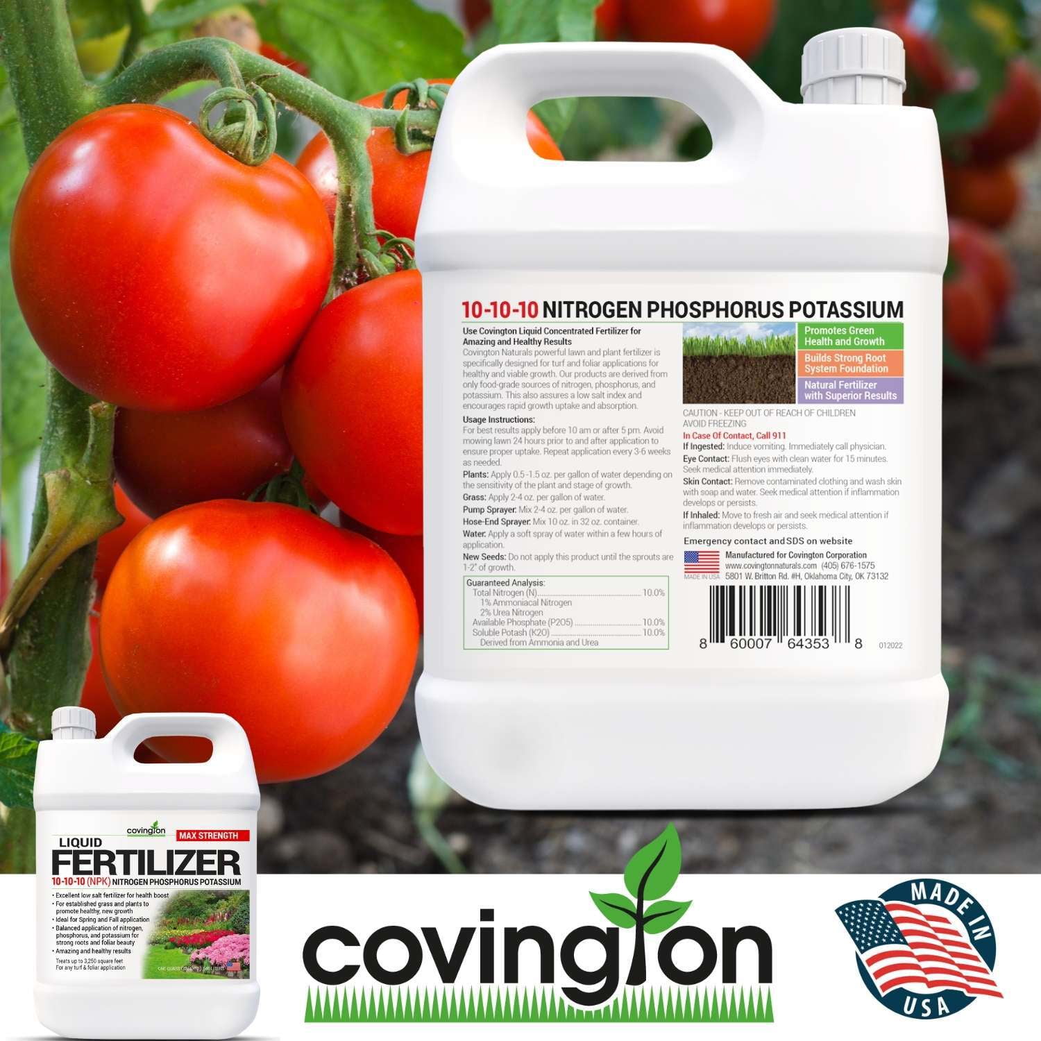 Covington Naturals Liquid Fertilizer for Lawns 10-10-10, All Purpose Plant Food 32 Ounces