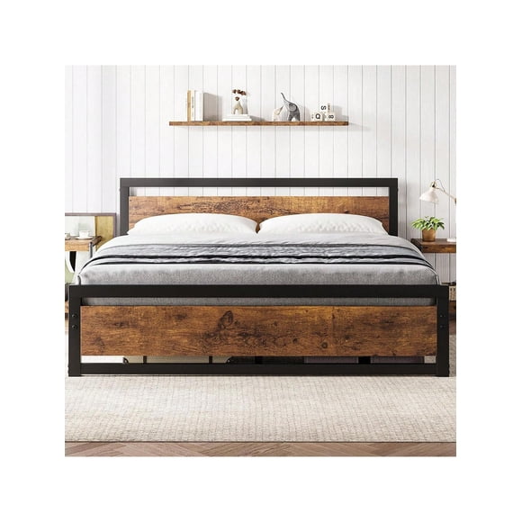 Ourlova Metal And Wood Bed Frame With Headboard And Footboard Platform Bed Strong Metal Slat Support No Box Spring Needed Easy To Assemble